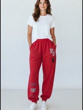 Playboy by PacSun Red Varsity Graphic Jogger Sweatpants – Size Small